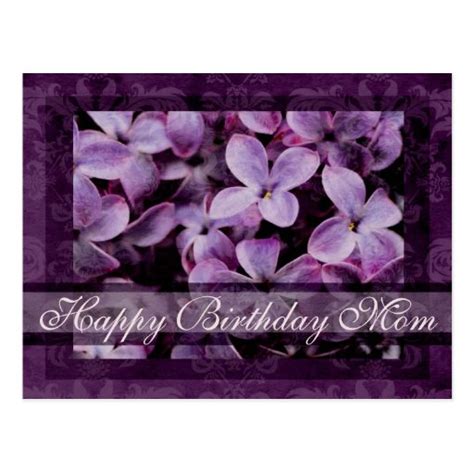 happy birthday mom textured lilacs postcard zazzle