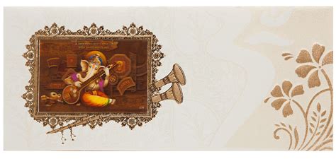 indian wedding invitation with 3d ganesha and floral