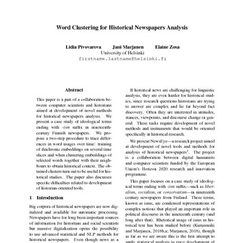 word clustering  historical newspapers analysis acl anthology