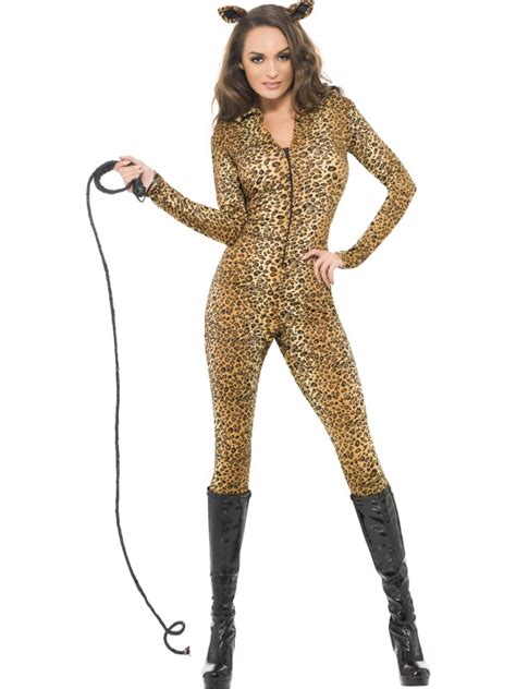 adult leopard print catsuit fancy dress costume safari