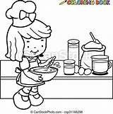 Girl Cooking Coloring Illustration Kitchen Outline Little Vector Drawing Clipart Clip Graphic sketch template