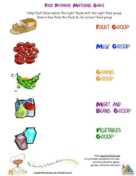 printable match  foods   food group worksheet kindergarten