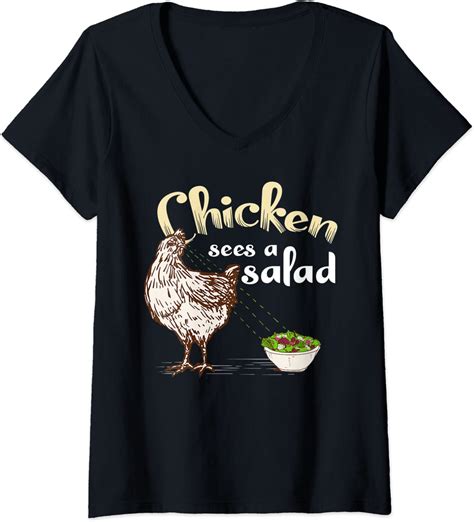 womens chicken sees a salad joke v neck t shirt clothing