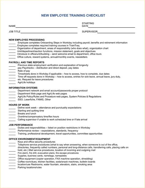 Sample New Employee Training Checklist Template Bd4