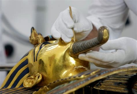 king tut s mask back on display after botched repair job ctv news