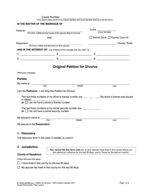 printable divorce forms texas  templates printable