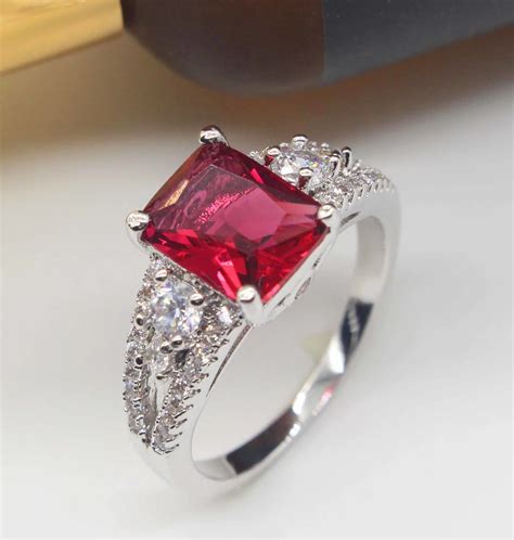 fashion italian  sterling silver wedding rings  women cz jewelry engagement red crystal