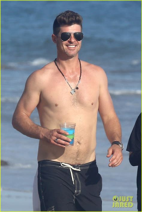 robin thicke goes shirtless for a beach day with april