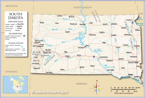 map   state  south dakota usa nations  project