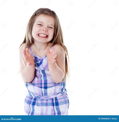 young girl clapping hands  white royalty  stock  image
