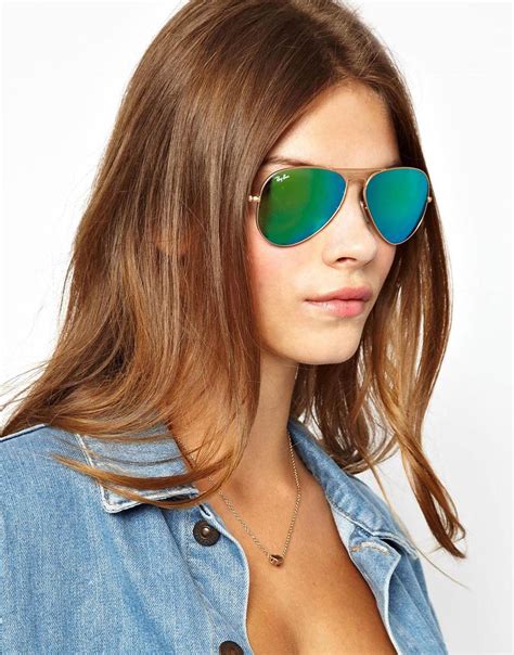 lyst asos rayban green mirrored aviator sunglasses in blue