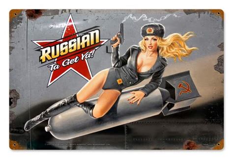 Retro Russian Nose Art Pin Up Girl Metal Sign 18 X 12 Inches