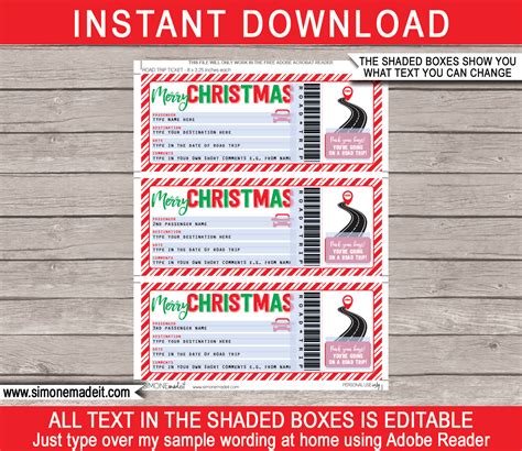 christmas road trip ticket template surprise road trip reveal