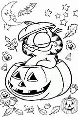Coloring Garfield Halloween Pages Pumpkin Nightlife Dark Spooky Printable Color Cute Scary sketch template
