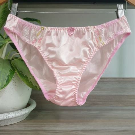 vintage silky panties soft pink nylon lace bikini sheer brief size 8