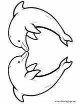 Coloring Heart Dolphins Forming Two Pages Dolphin Colouring Printable sketch template