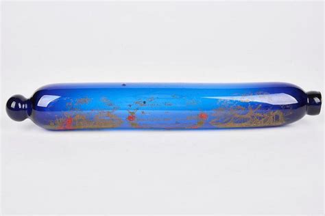 hand blown cobalt blue glass rolling pin 19th century