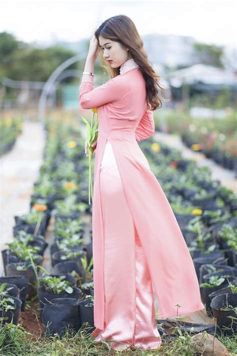 1 hinh ảnh ao dai vietnamese long dress pink silk