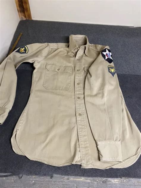 Vintage Korean War Era Khaki Long Sleeve Shirt Uniform Medium Spec 5