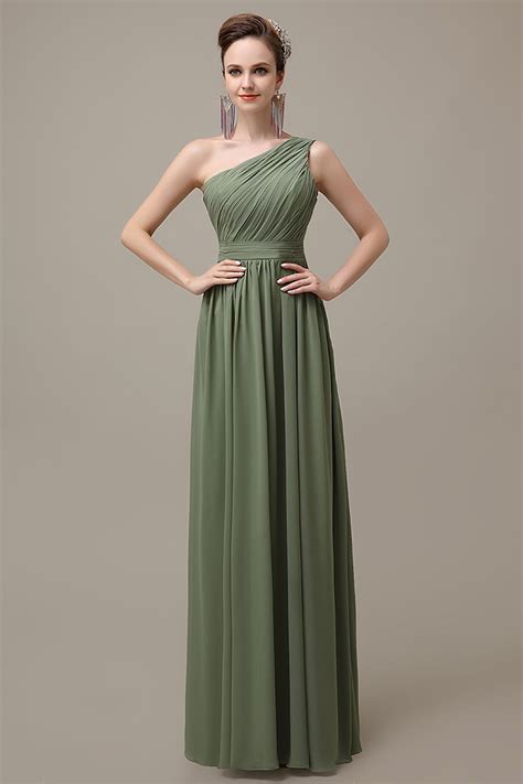 2016 Green Long Chiffon Cheap Simple One Shoulder Bridesmaid Dress Hot