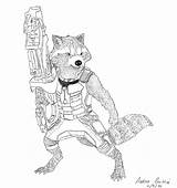 Rocket Raccoon Guardians Galaxy Coloring Racoon sketch template