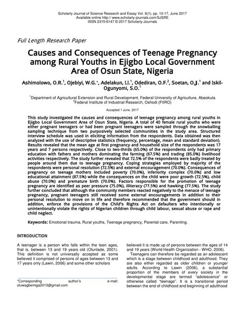 Pdf Causes And Consequences Of Teenage Pregnancy Among