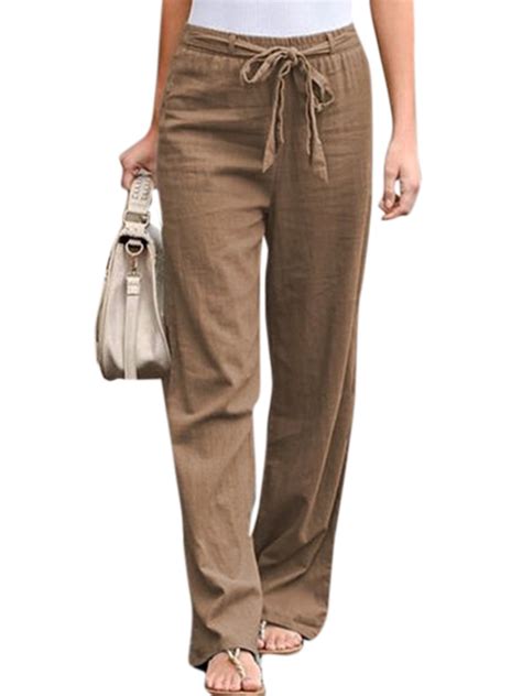 womens cotton linen straight leg trousers summer casual long pants  size walmart canada