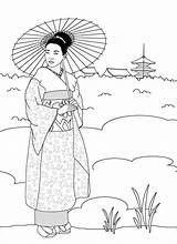 Coloring Geisha Japan Pages Japanese Land Drawing Girl Cute Print Designlooter Getcolorings Netart Getdrawings Pa 86kb Color sketch template