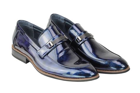 mens smart patent leather lined loafers slip  formal wedding shiny dress shoes ebay
