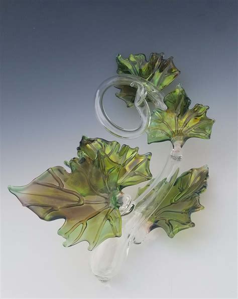 Quintuple Glass Leaf Sculpture In Green By Jacqueline Mckinny Art