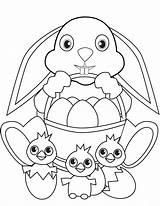 Easter Coloring Bunny Pages Chicks Basket Egg Eggs Printable Drawing sketch template