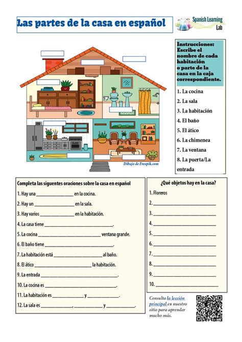 rooms  parts   house  spanish  worksheet