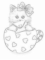 Cat Coloring Pages Teacup Kitten Kids Kittens sketch template