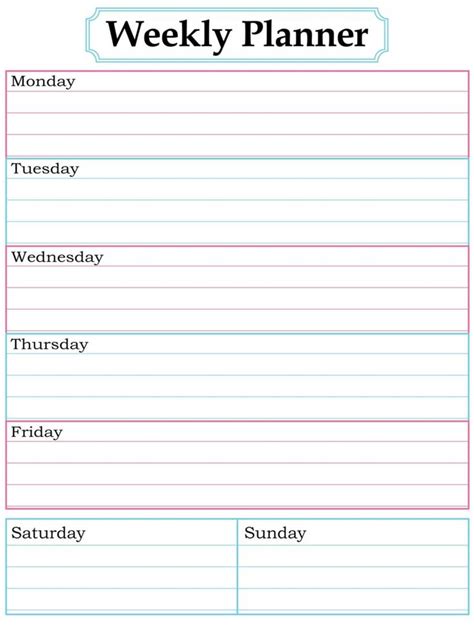 weekly planner templates  word excel  formats weekly
