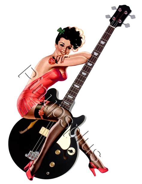 sexy pinup girl on guitar waterslide decal s669 [s669