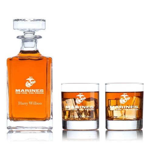 engraved us marines personalized classic decanter set
