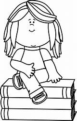Clipart Girl Sitting Books Little Clip Stack School Book Outline Teacher Boy Sit Cliparts Kids Coloring Pages Child Clipartpanda Panda sketch template