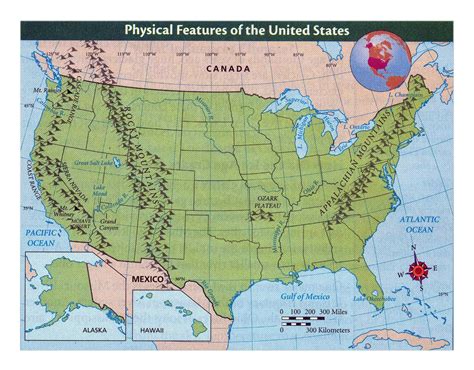 detailed physical features map   united states usa maps