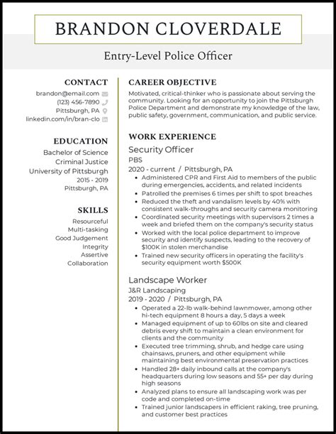 police officer resume template