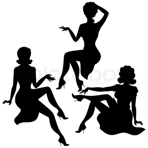 silhouettes of beautiful pin up girls 1950s style stock