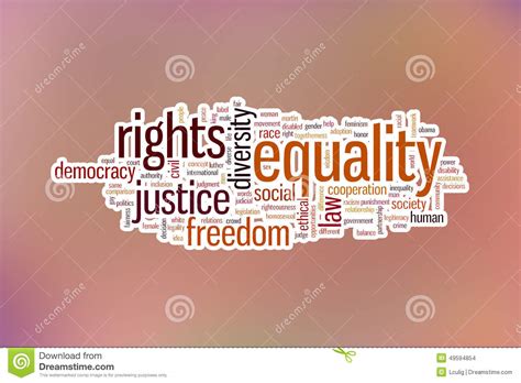 equality concept word cloud background on blue blurred backgroun stock