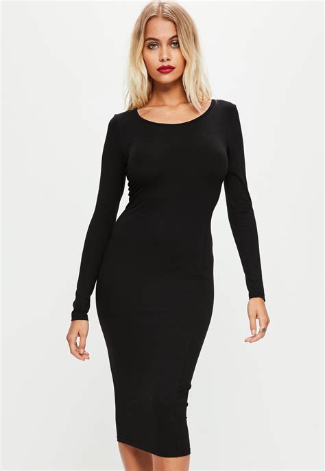 long sleeve mid length black dress