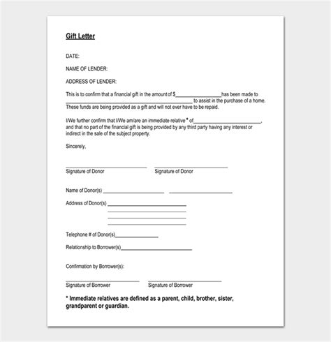 gift letter templates  examples word   formats