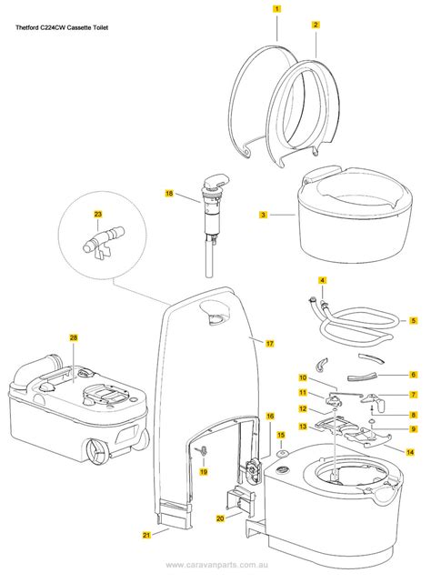 spare parts diagram thetford ccw cassette toilet caravan parts
