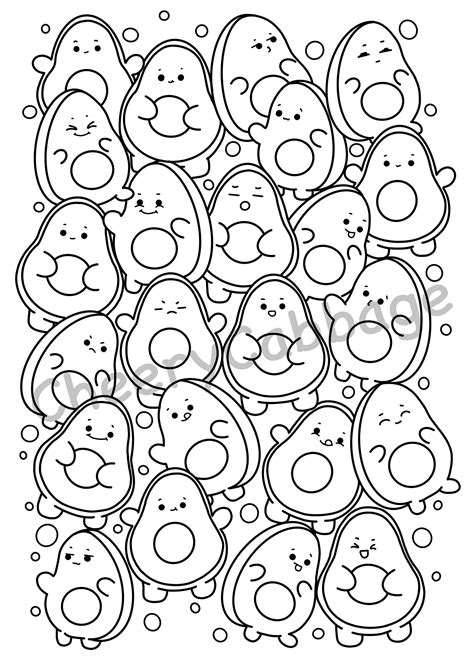 kawaii avocado coloring page cute doodle coloring page etsy