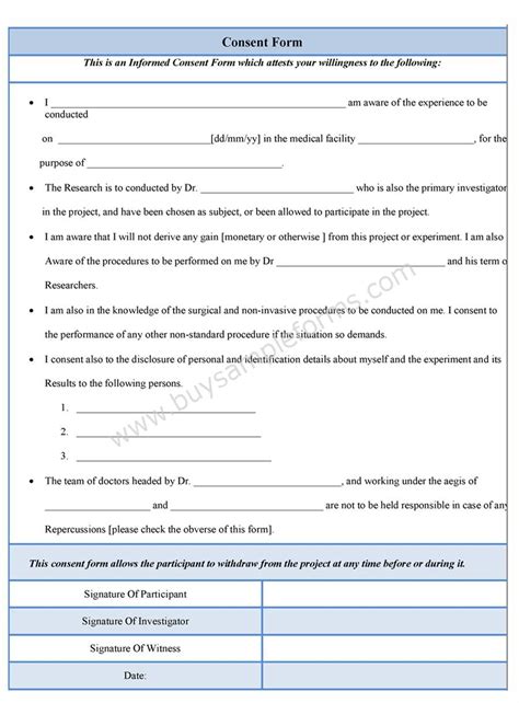 consent form sample consent forms templates