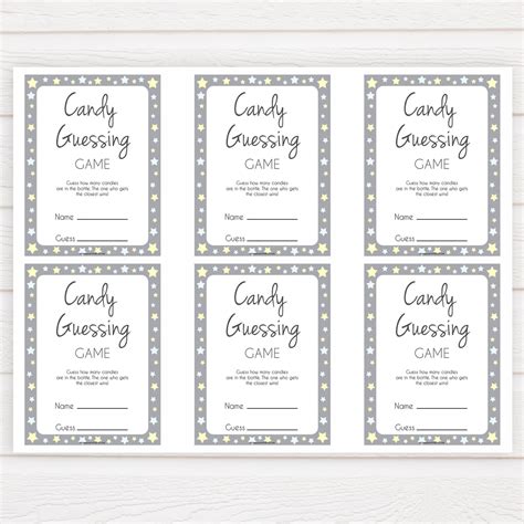 candy guessing game grey stars printable baby shower games