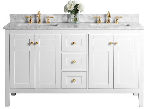 bath vanity set  white finish  italian carrara white marble