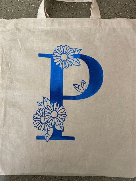 hand decorated custom initial tote bag etsy