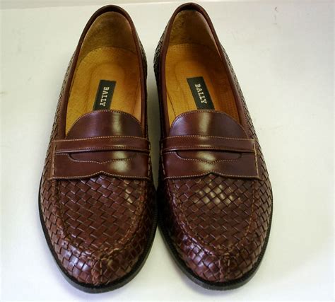 stunning vintage resale brown bally woven leather mens loafers